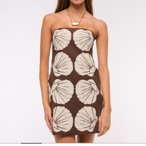 NWT The A&F Scarlett Strapless Linen-Blend Skort - brown shell pattern, size MT